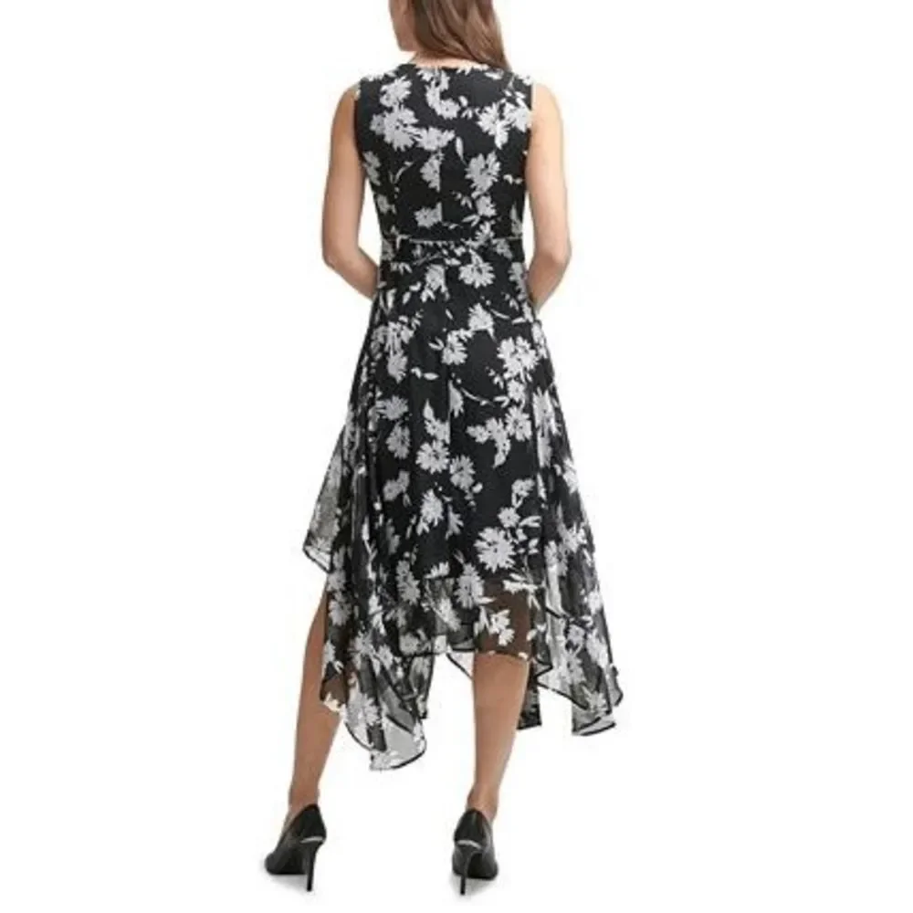 Calvin Klein Floral-Print Chiffon Handkerchief-Hem Midi Dress size 18W - Picture 3 of 12